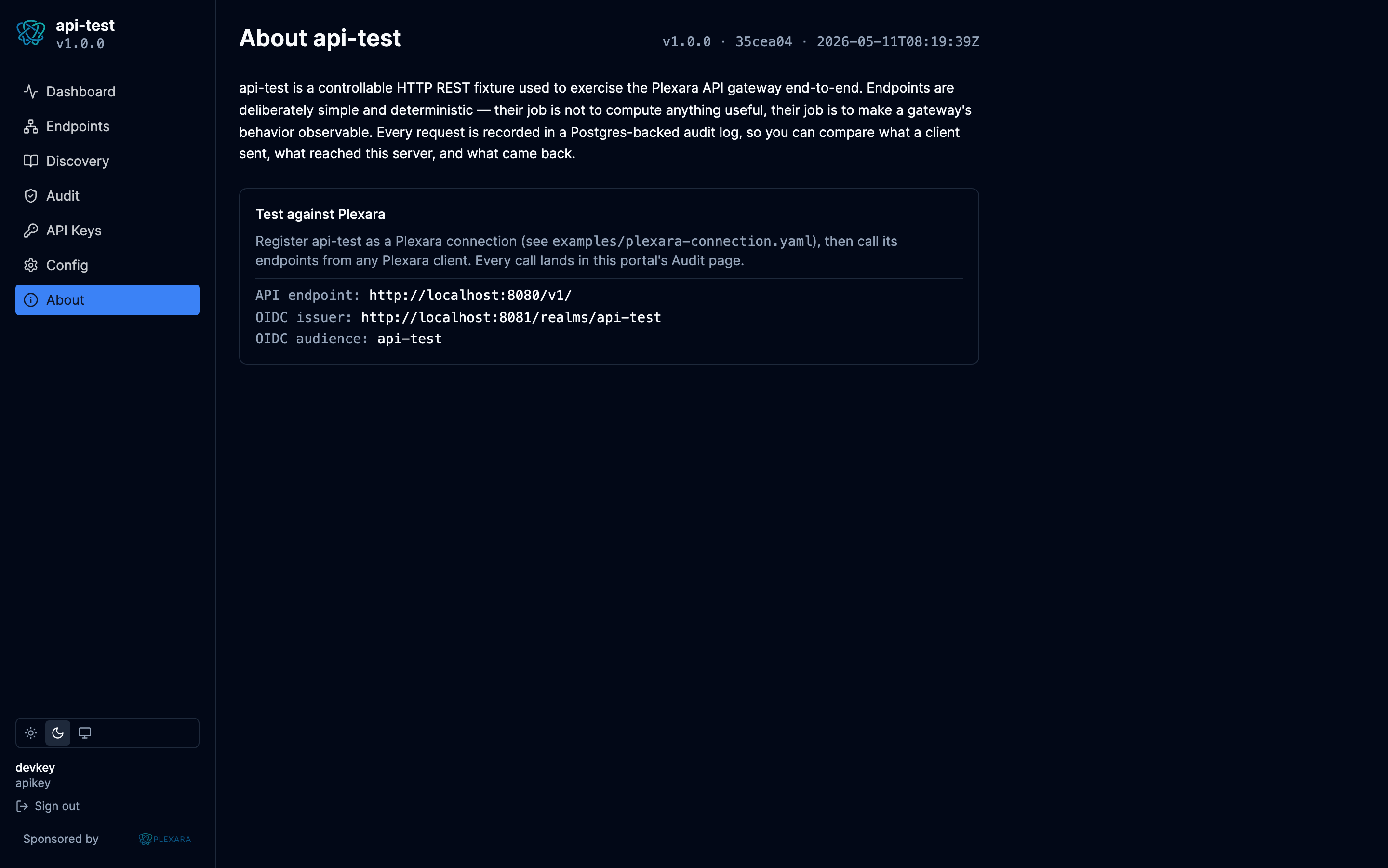 Portal About screen, dark theme