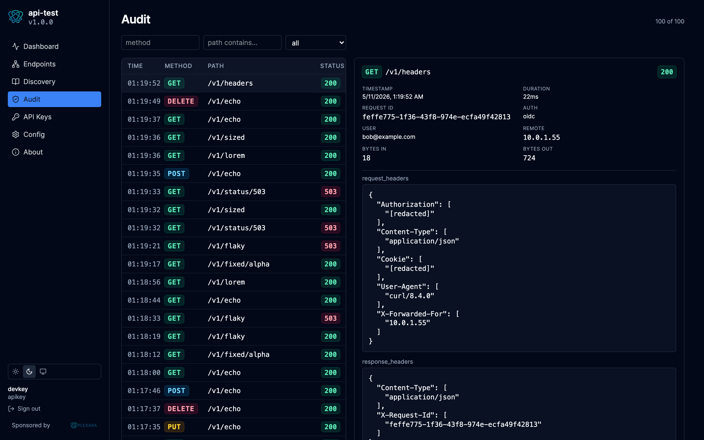 Portal Inspection panel screen, dark theme