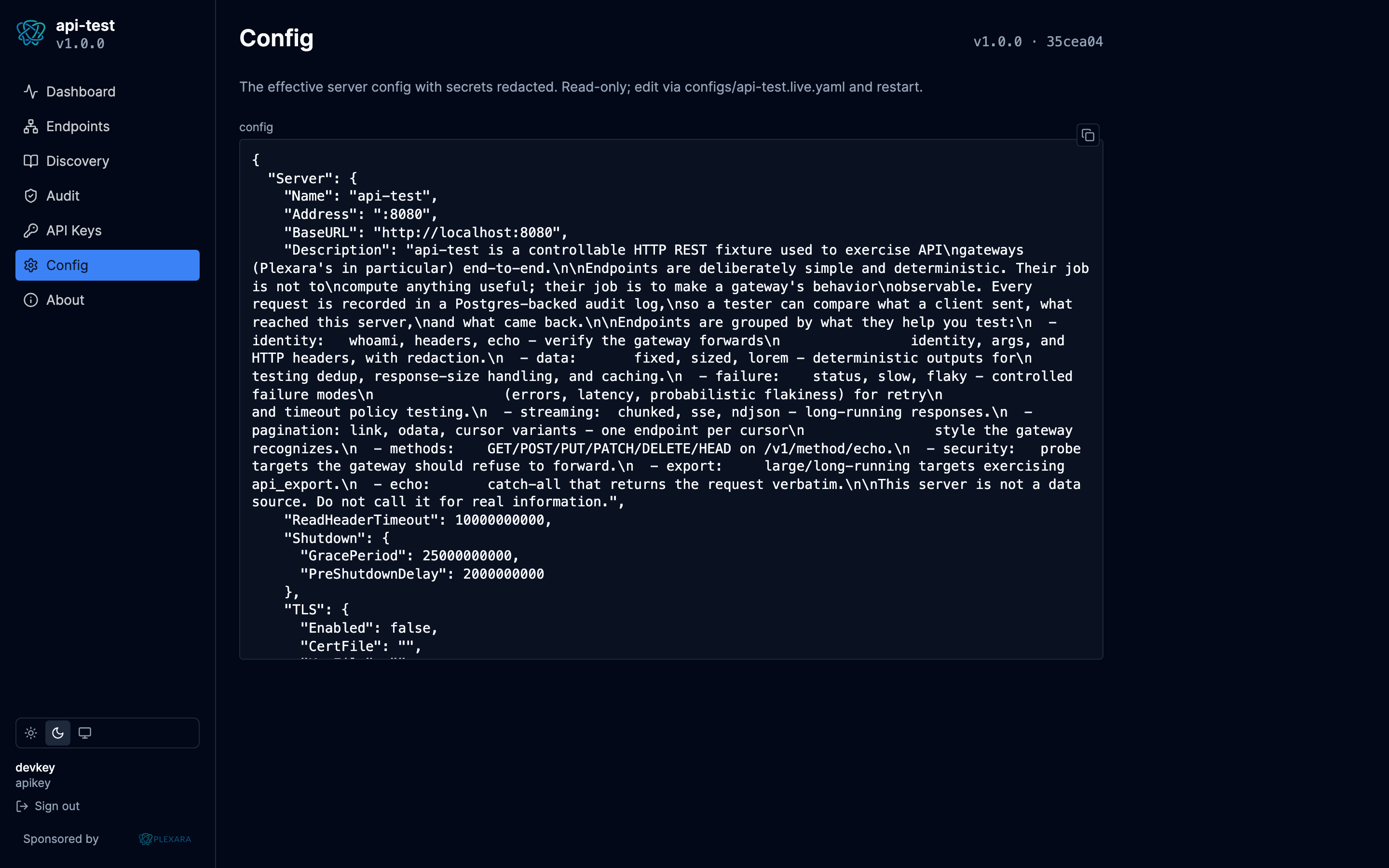 Portal Config screen, dark theme