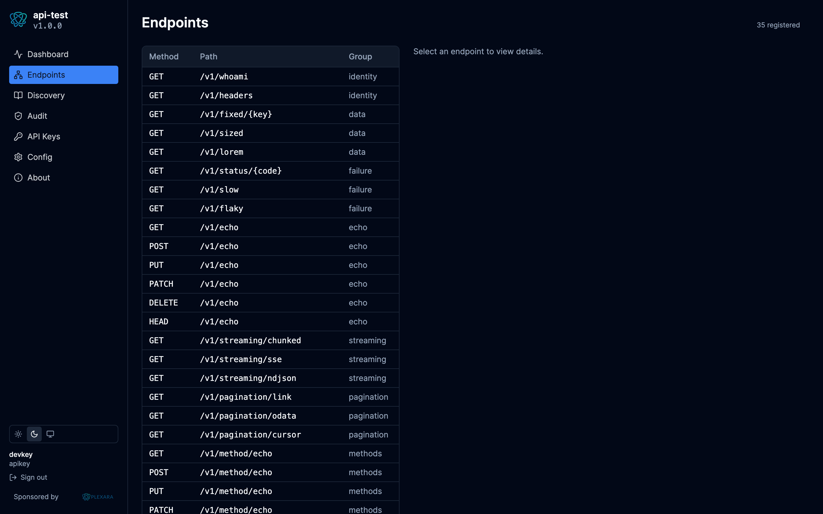 Portal Endpoints screen, dark theme
