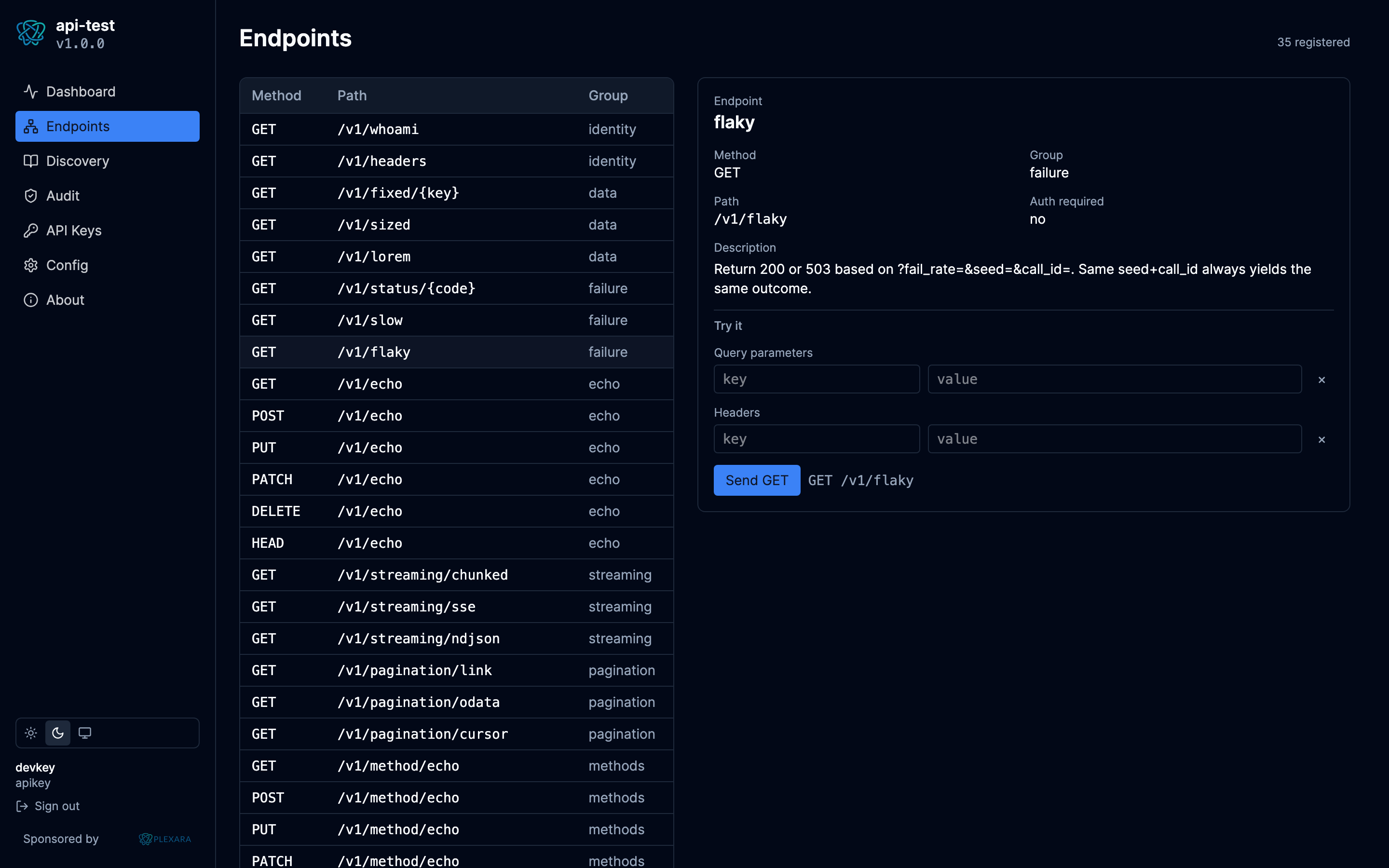 Portal Endpoint detail screen, dark theme